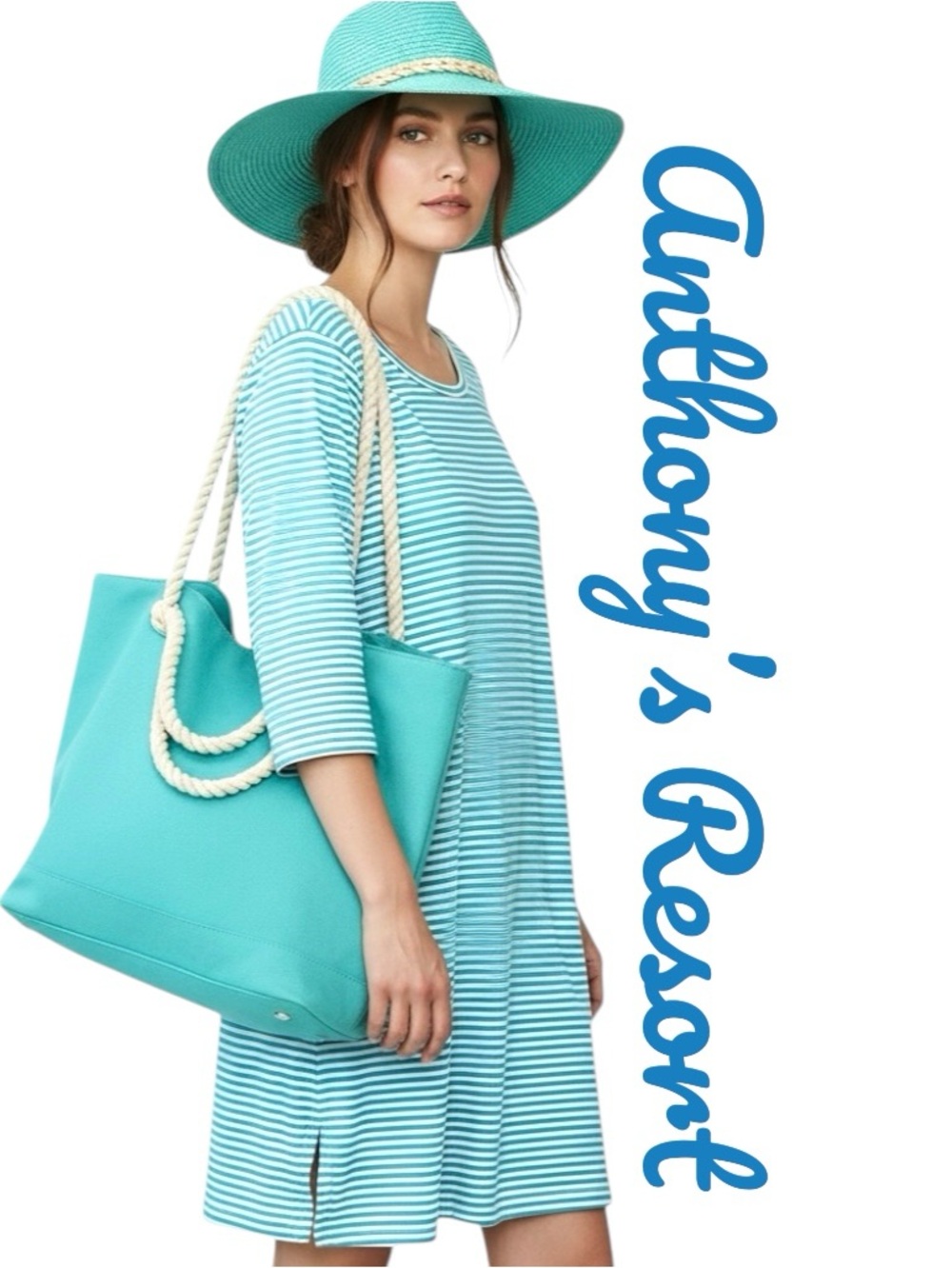 Anthony's Resort Florida By Lulu-B UPF50+ Dress Beach Aqua Striped Pullover Sz L